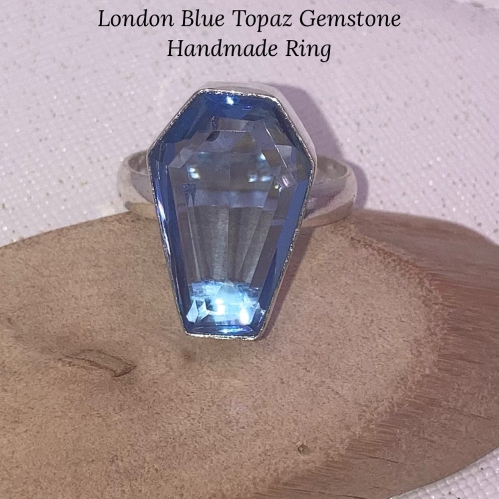 Coffin Cut London Blue Topaz Gemstone Handmade Ring